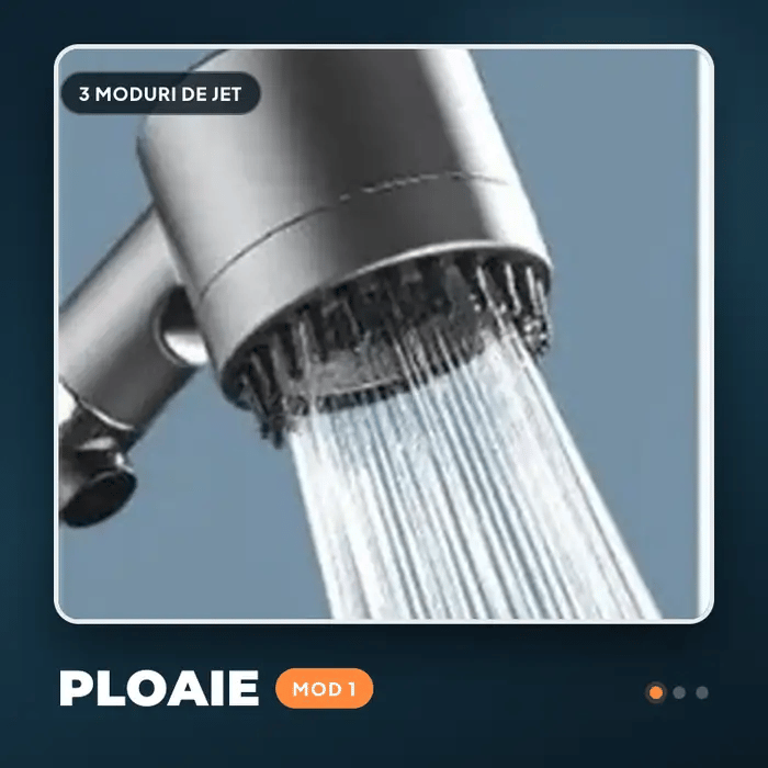 Cap de Duș cu Filtru, 3 Jeturi și Buton STOP — Presiune Mai Bună, 2 Filtre Incluse