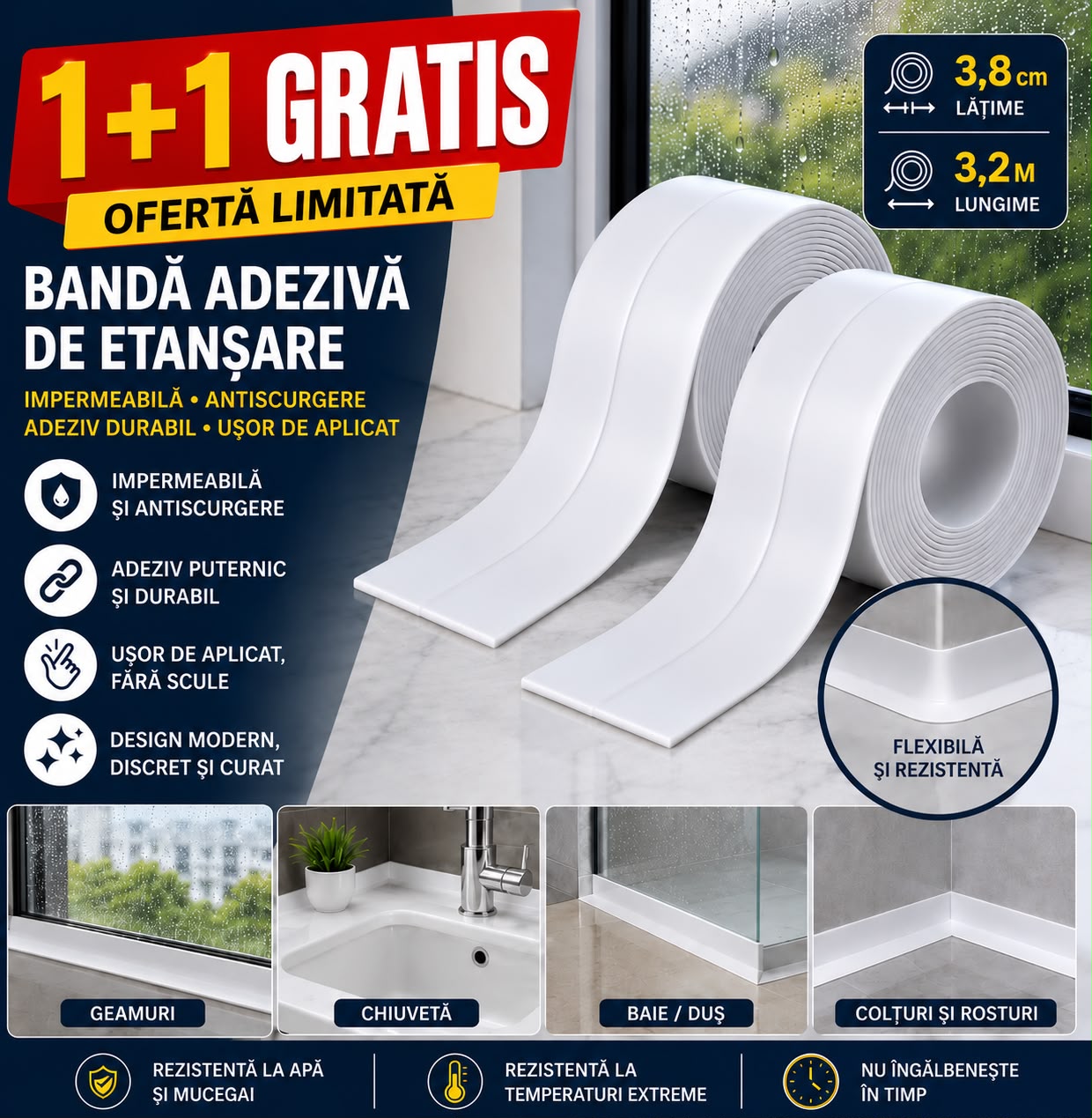 Bandă Adezivă Etanșantă 1+1 GRATIS
