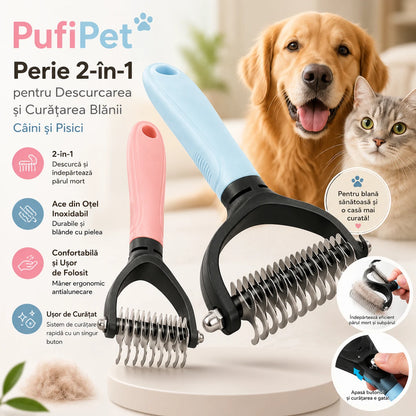 PufiPet – Perie Profesională 2-în-1 pentru Câini și Pisici
