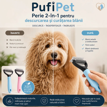 PufiPet – Perie Profesională 2-în-1 pentru Câini și Pisici