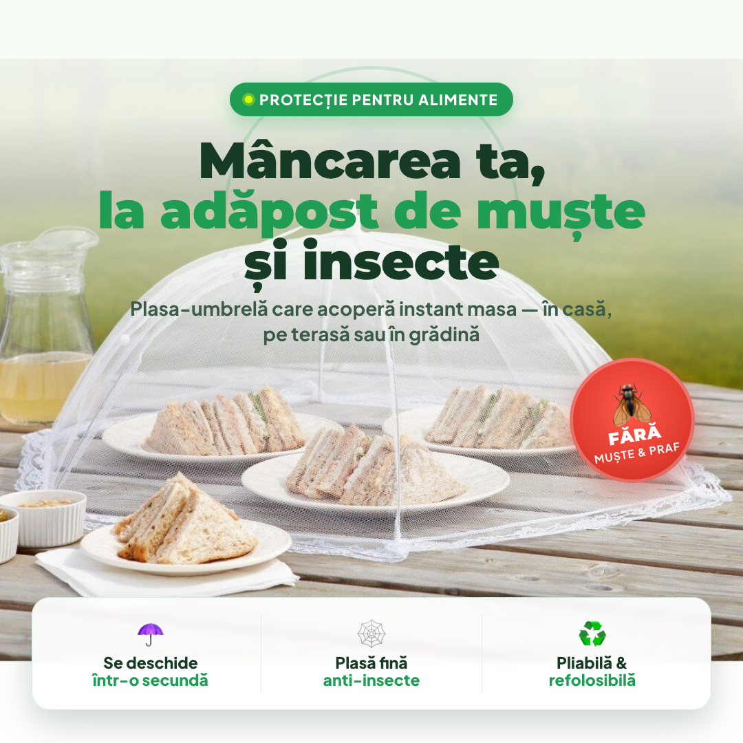 Plasă de Protecție pentru Alimente Tip Umbrelă – Pliabilă, Anti-Insecte