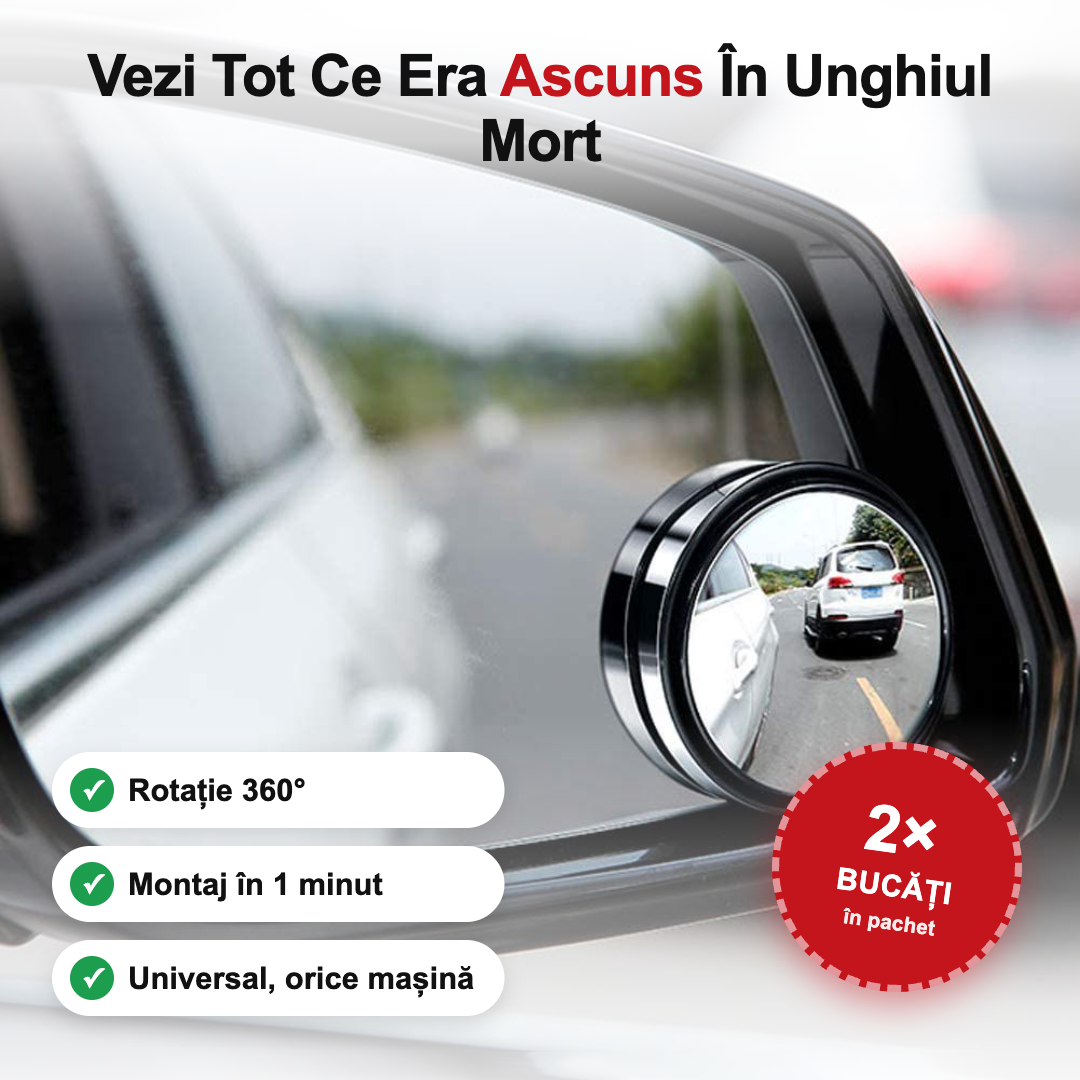 Set 2 Oglinzi Auto 360° pentru Unghi Mort – Vizibilitate Completă în Trafic