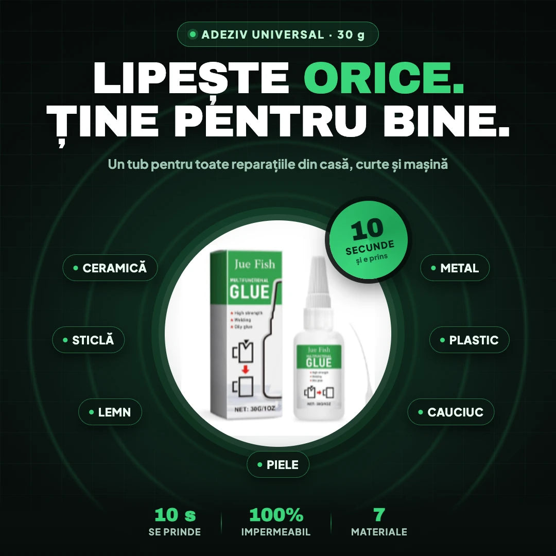 Adeziv Universal Super Puternic 30 g — Lipește Instant Metal, Lemn, Sticlă, Plastic, Piele și Cauciuc