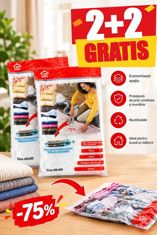 Saci de Depozitare cu Vid 60 × 80 cm – Mai Mult Loc în Dulap – 2+2 GRATIS
